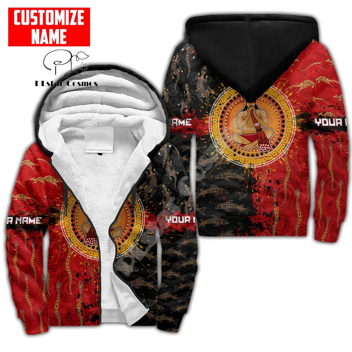 Benutzer definierte Name Land Flagge Australien Aborigine Kultur Tribal 3dprint Männer/Frauen Streetwear Wintermantel Fleece Jacke Reiß verschluss Hoodies x