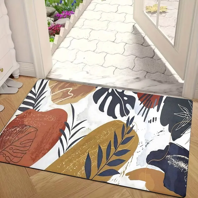 Durable Non Slip Rug With Colorful Botanical Print For High Traffic Hallway And Mudroom Use
