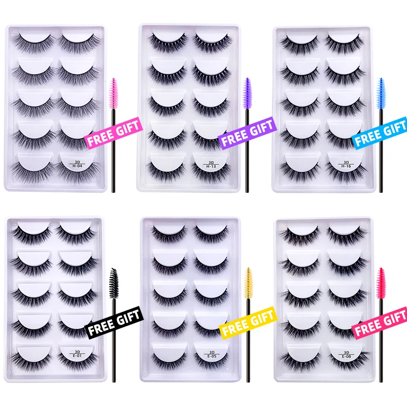 5 Pairs Mink Eyelashes Makeup Natural Long Curly Dramatic Fake Eyelashes Fluffy Soft Wispy False Lashes Cilios H13