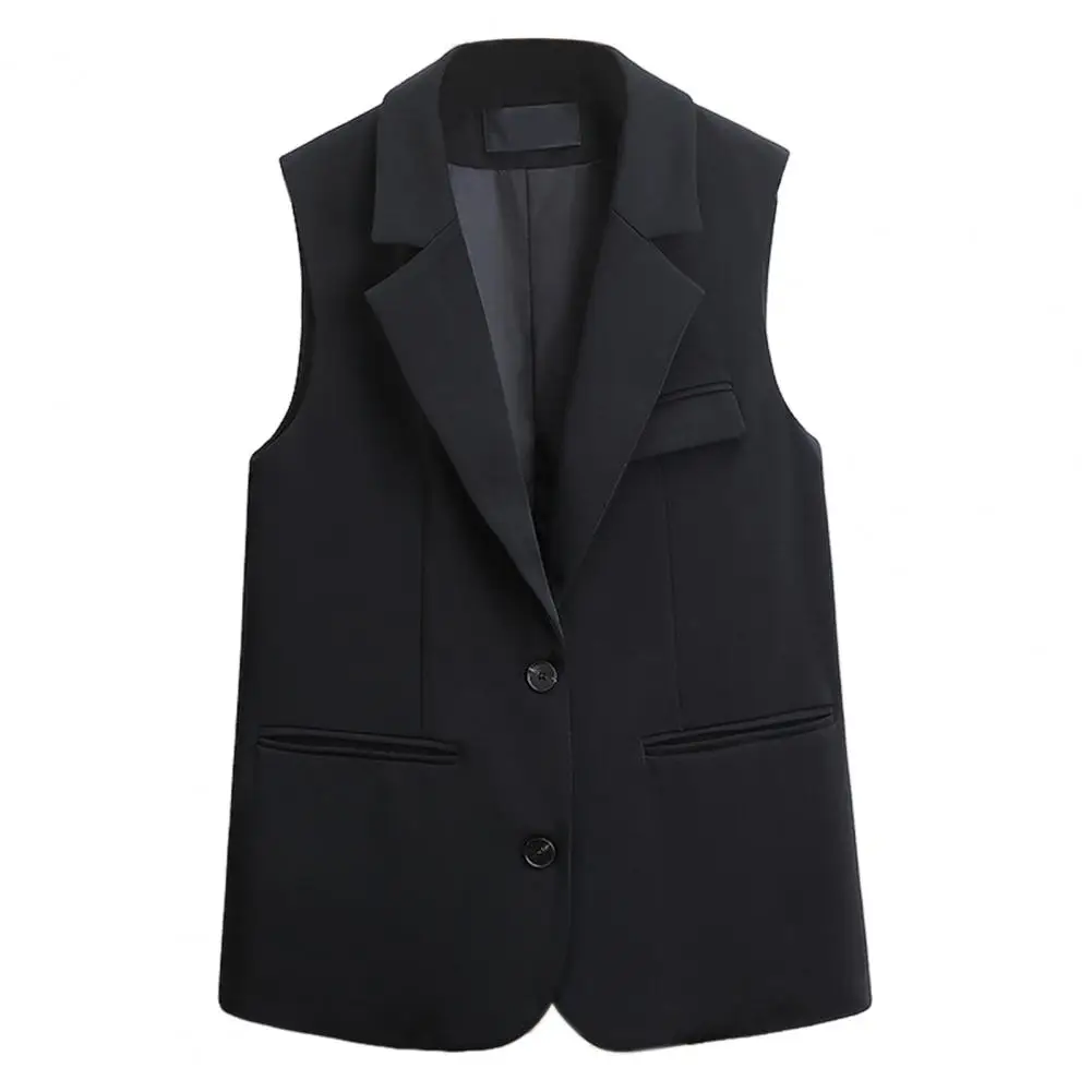 Women Vest Sleeveless Double Buttons Slim Cardigan Suit Coat Deep V Neck Formal Business Style Waistcoat