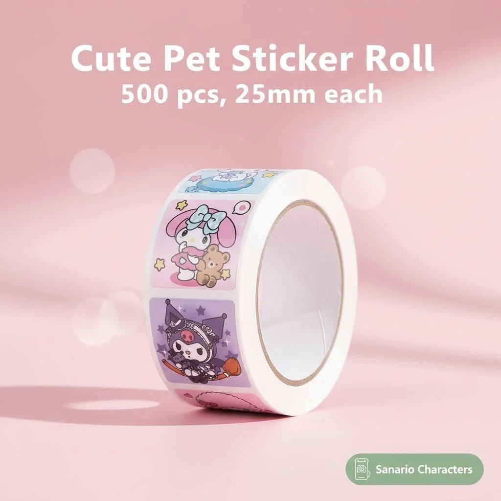 

500 шт./рулон, милые мультяшные наклейки Sanrio, кавайные наклейки для запечатывания, для скрапбукинга, дневников, багажа, подарочной упаковки, декора