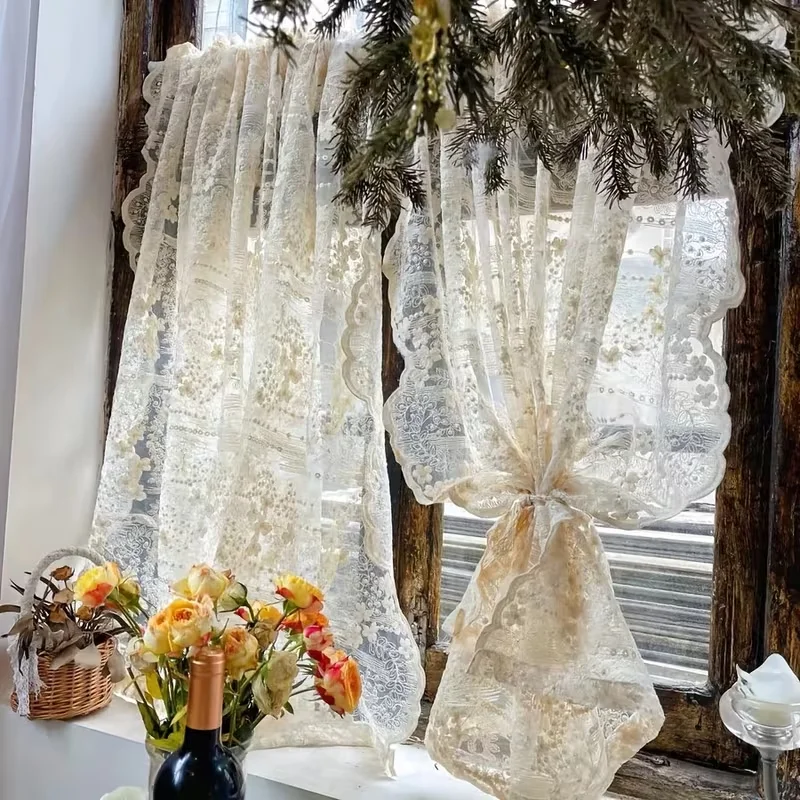 French Style Floral Embroidered Lace Curtain,Rod Pocket Design,for Curtains in Bedrooms,Kitchens,Cottages,And Home Decoration