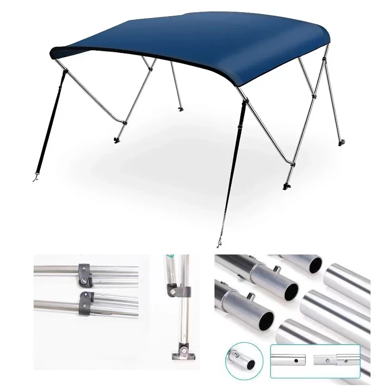 3 Bow Bimini Top for Boat Canvas Sun Shade Boat Canopy Blue 600D Solution-Dyed Polyester Boat Canopy with Anodized Aluminum Tube