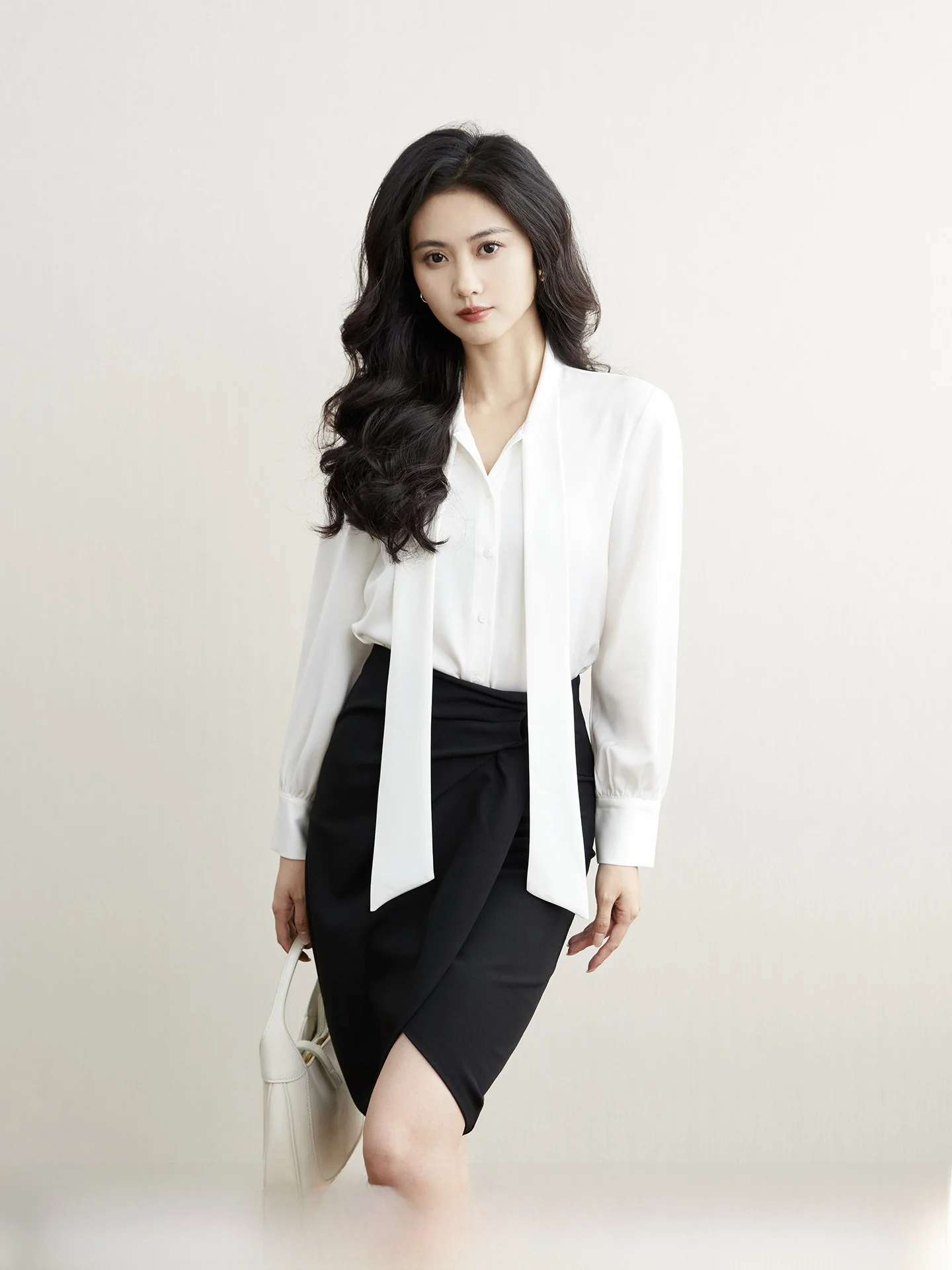 

TAIYANG OFFICE Elegant Silk Long Sleeve Shirt Women's Commute Workplace Chic Outfit Ribbon Design Polyester Fiber Top