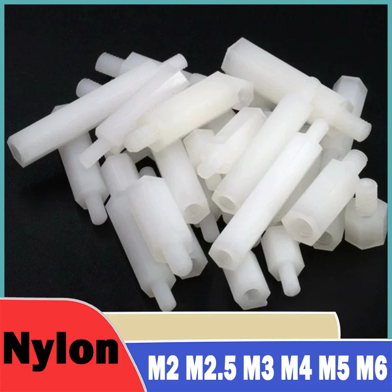 5~50Pcs M2 M2.5 M3 M4 M5 M6 White Nylon Standoff Hex Male Female Standoff Board Threaded Pillar Spacing Screw Nut