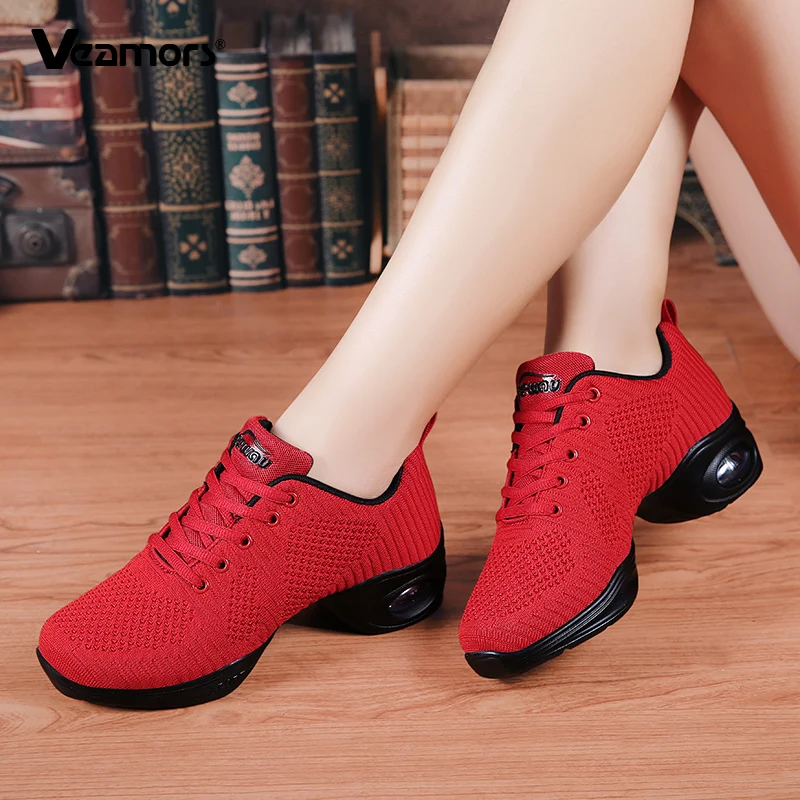 Women's  Knitted Mesh Dance Shoes Lightweight Breathable Sports Shoes for Fitness  Ladies Elegant Elastic Jazz Dance High Heel