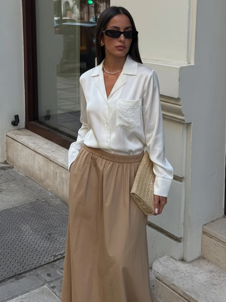 HH أزياء المرأة جيب مطرزة مزين قميص الربيع الصيف عارضة طويلة الأكمام فضفاضة بلون عطلة البلوزات