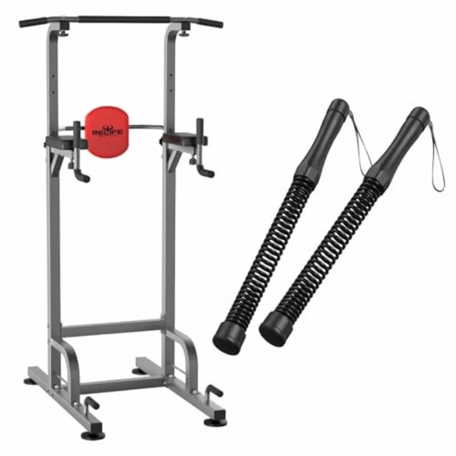 Power Tower Pull Up Bar Station with Ropeless Battle Ropes for Home Gym Black Steel Frame Durable Heavy-Duty Design for Full-Bo