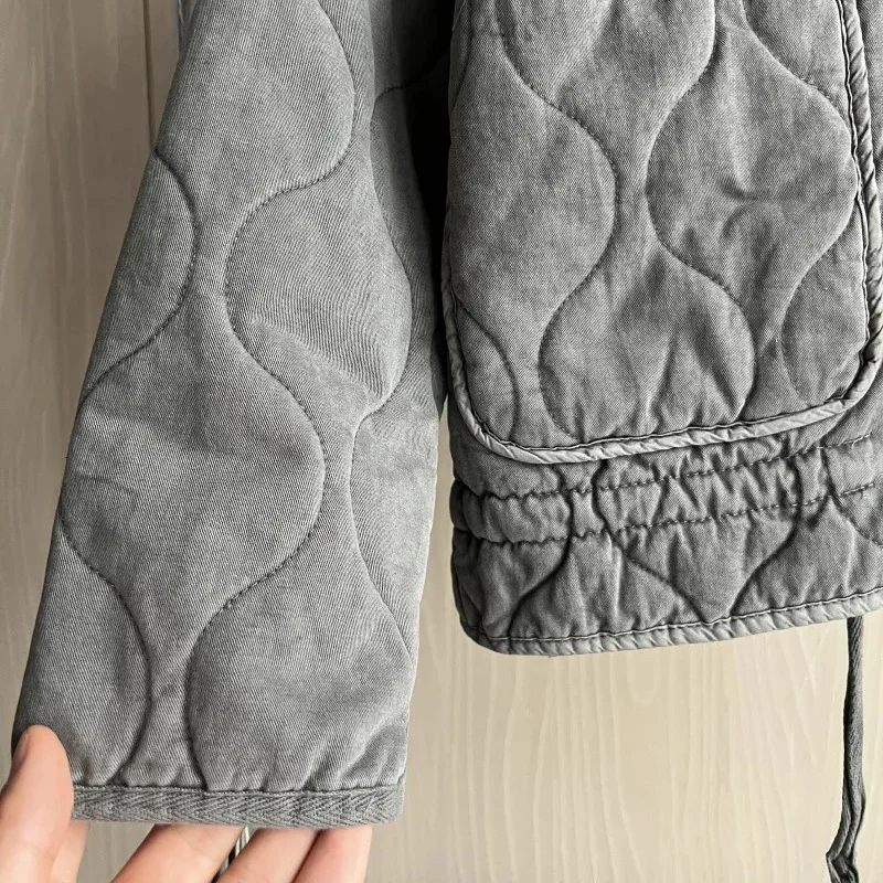 PRINTKAOIR المرأة سترة قطن وصول جديد خمر Lenzing رايون عالية الياقة جيب كبير معطف مبطن الزخرفية للنساء #5