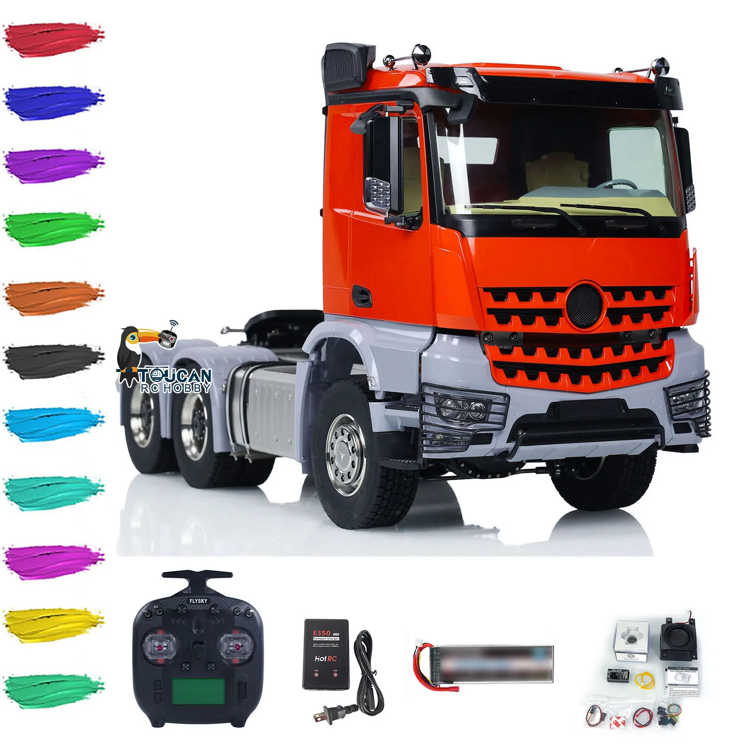 

RTR 1/14 RC Tractor Truck 6x6 Metal Chassis Electric Car Model 3-speed Gearbox Differential Lock Axles Light Sound Toy THZH1784