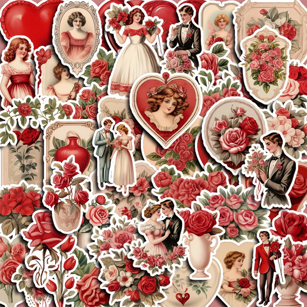 10/30/50pcs Retro Red Wedding Cartoon Stickers Ins Style Decoration Waterproof Graffiti Decal Notebook Laptop Stationery Sticker