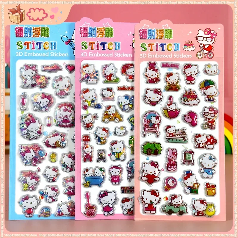 

2026 New 10pcs Children'S Cartoon Stickers Kuromi Kitty Capibala Animal Stereo Laser Relief Stickers Toy Gift Wholesale