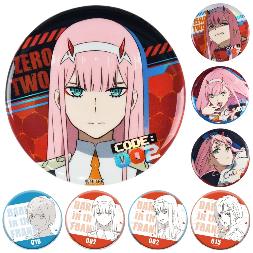 58mm Anime DARLING in the FRANXX Zero Two 02 HIRO CODE 016 Ichigo 015 Cosplay COSTUME Badge Pin SPTE Tinplate Brooch﻿ Prop Gift