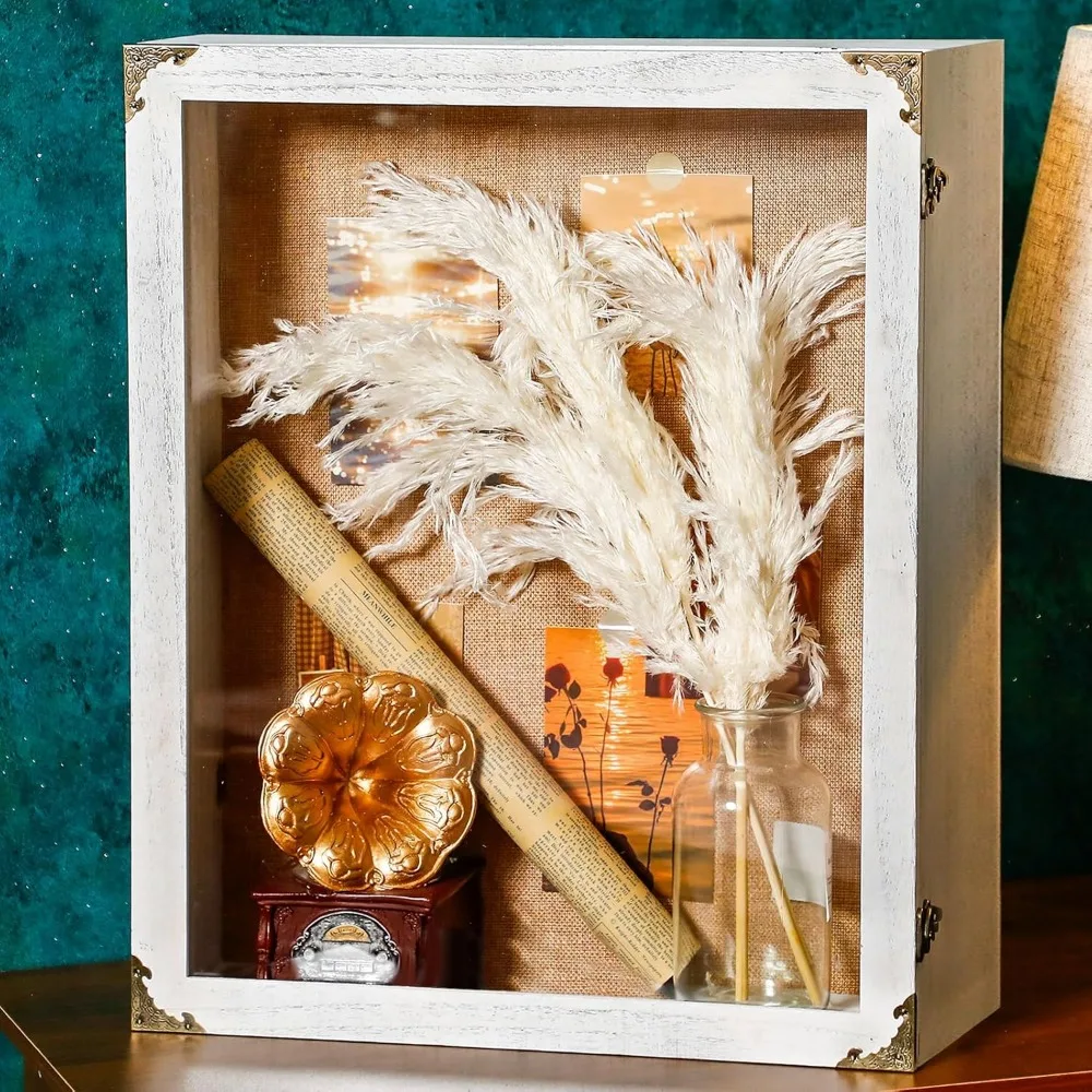 

16x20 Inch Deep Shadow Box Frame 4.7in Depth with Cork Board Backing Rustic Burnt Wood Display Case for Wedding Photo Keepsake