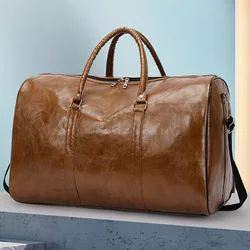 Vintage Leather Men Women Travel Duffel Bag Carry on Luggage Bag Lagre Capacity Male Shoulder Bag Weekend Gym Fitness Bag