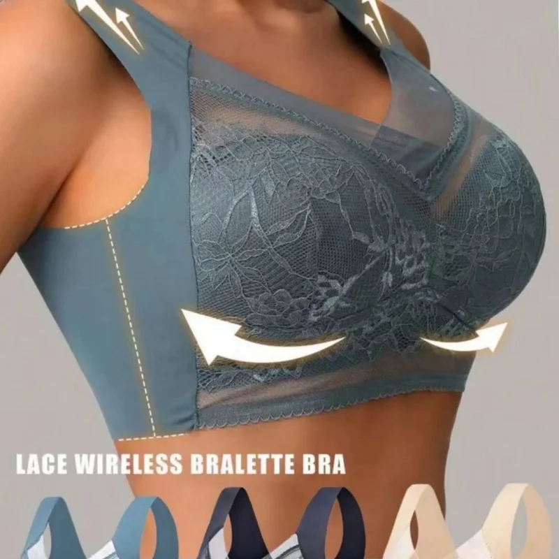 طقم حمالة صدر دانتيل بدون خياطة مكون من 3 قطع للنساء، حمالة صدر رياضية لاسلكية، حمالة صدر رافعة، حمالة صدر للنساء - حمالة صدر لاسلكية للنساء