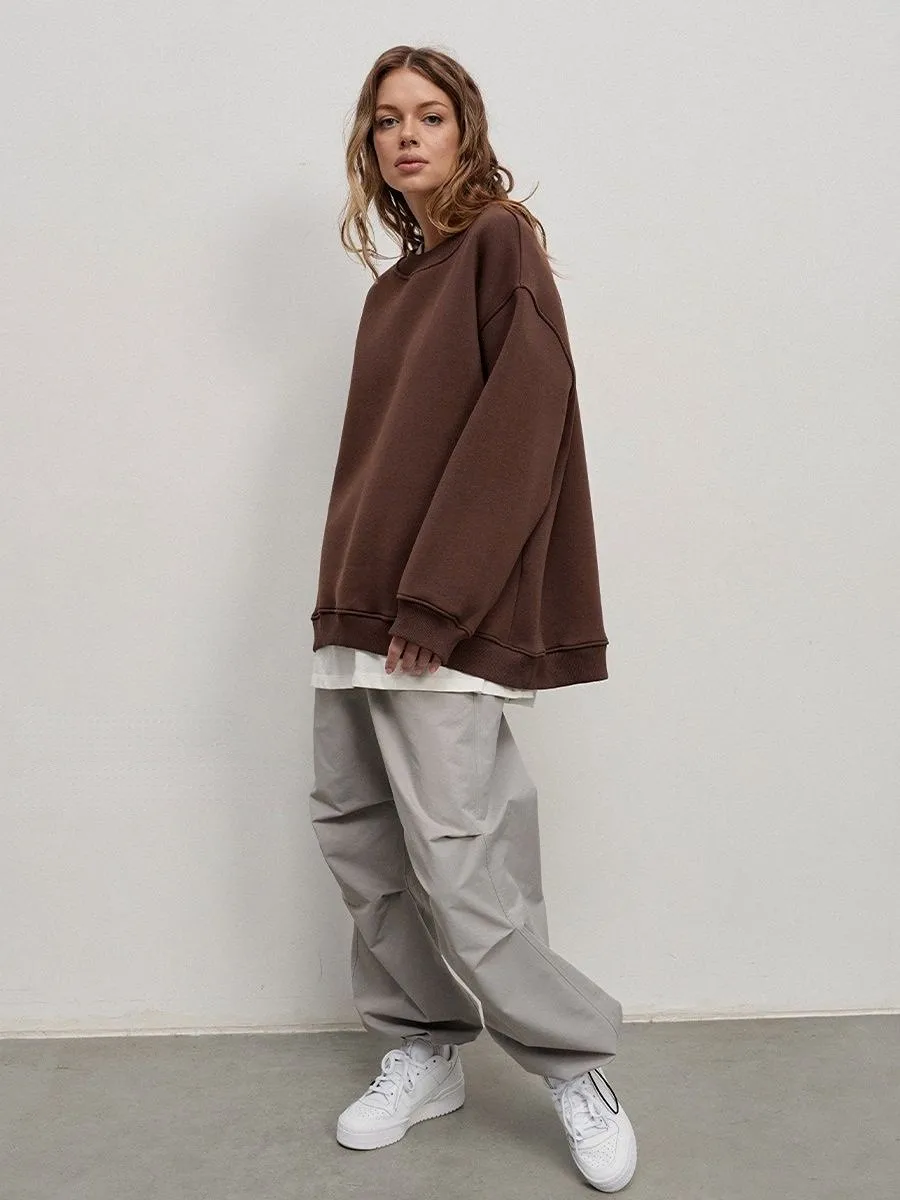 Round Neck Pullover Hoodie Mid Length Alternative Street with Loose Fit Single Regular Thickness Streetwear Women Sweatshirts