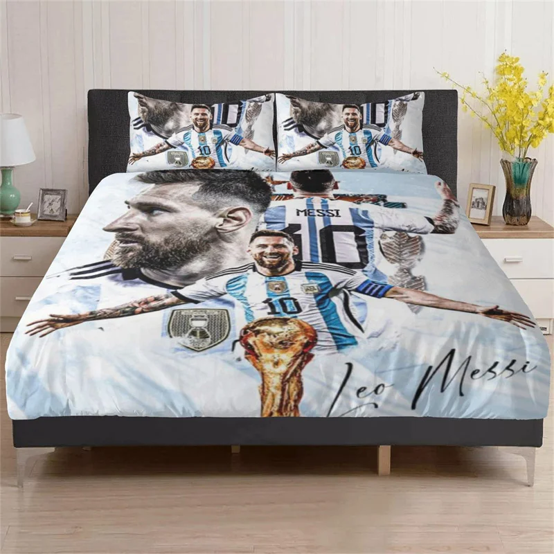 Juego de cama Football Star de 3 piezas, funda nórdica de fútbol 3D, juego completo, juego de cama de 3 piezas con 2 fundas de almohada, edredón no