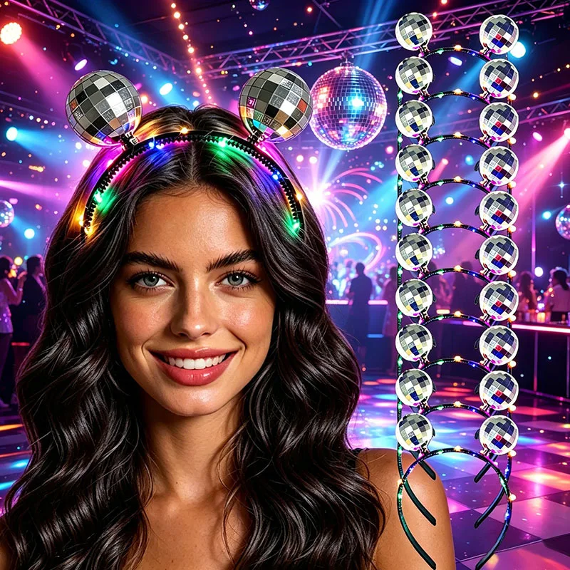 10pcs Glowing LED Headband Luminous Flashing Disco Ball Headband Girl Women Masquerade Concert Head Accessories