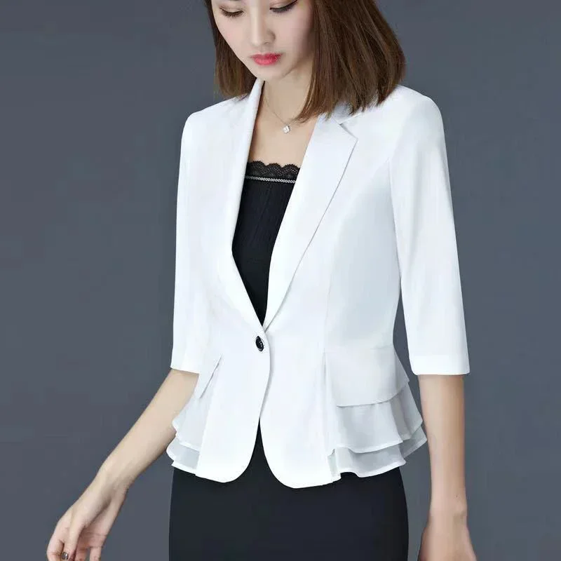 2025 New Design Sense Suit Summer White Sun Protection Coa Three-Quarter sleeve Mesh Professional Blazer OL Jacket Women's Short