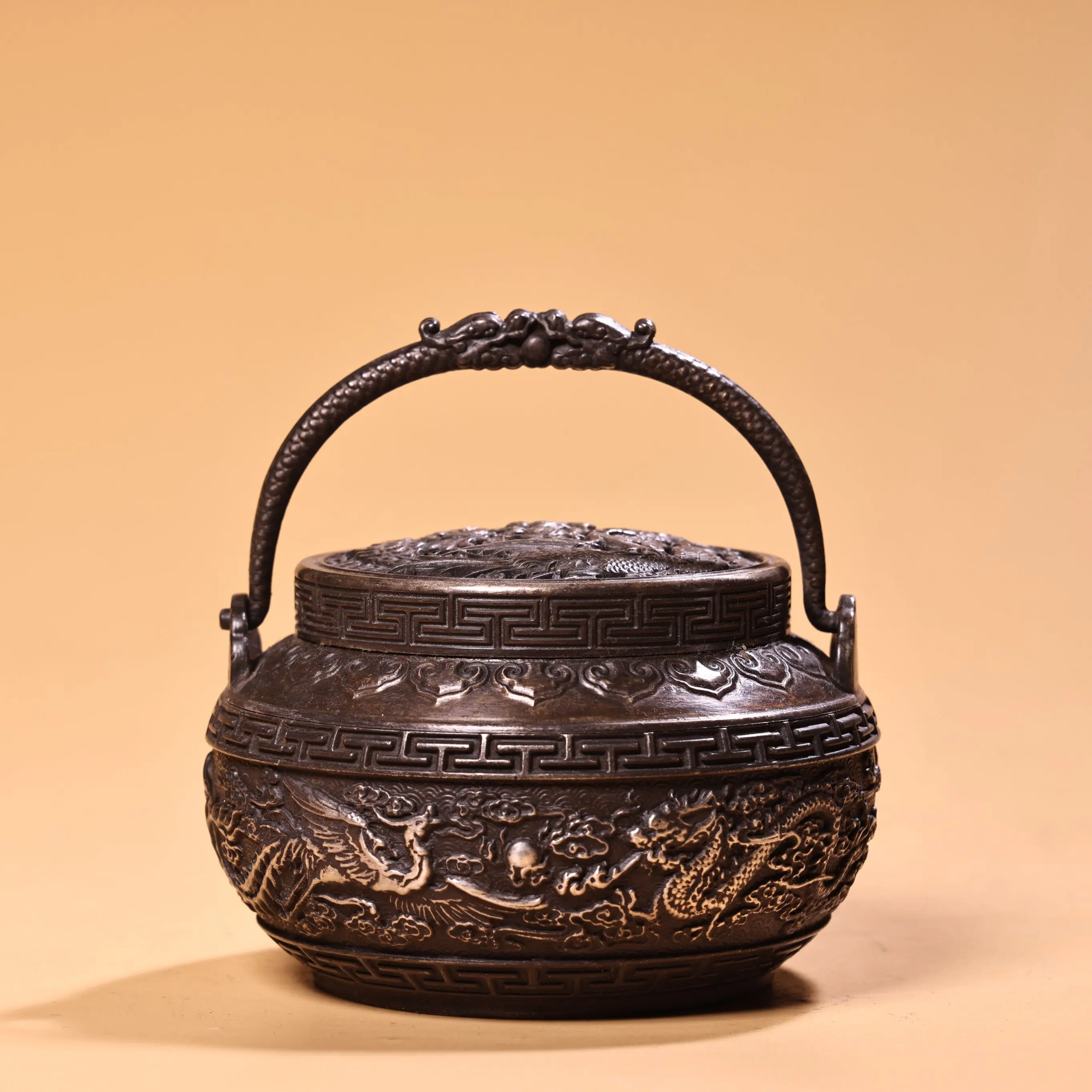 

Латунная грелка для рук Дракон и Феникс — античная коллекционная модель, изысканное высокое рельефное мастерство, серебряный позолоченный дизайн