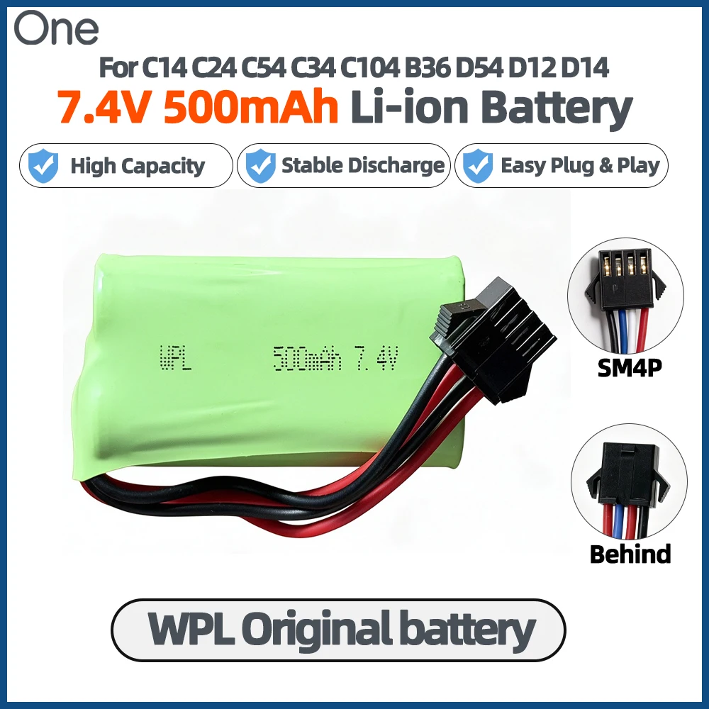 SM4P 7.4V 2S 500mAh 10C WPL Original battery Li‑Ion Rechargeable Battery Pack RC Upgrade Accessory for WPL C104 C94 C54 D12 D14