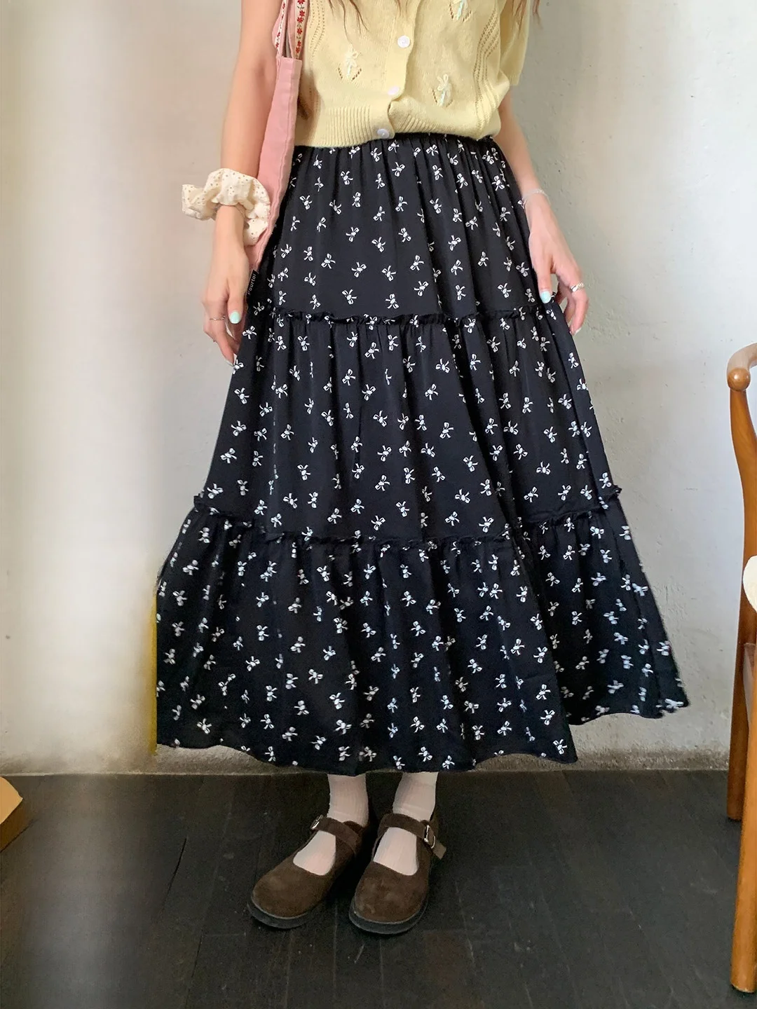 

Эластичная юбка-полусолнце с завязками на талии, винтажная, в нежном девичьем стиле, весенняя мода, с высокой талией, А-силуэт, дышащая, приятная к телу