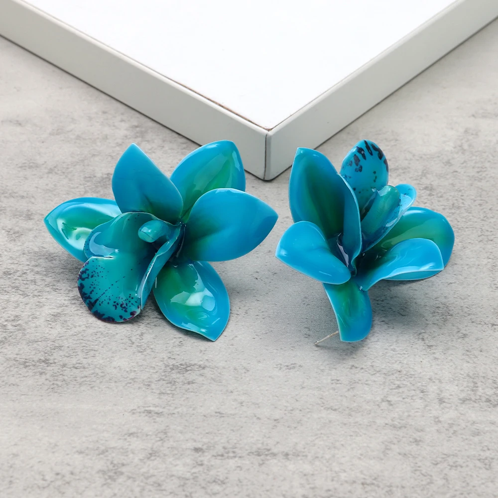 Übertriebene Bunte Große Blumen-Ohrstecker für Frauen Boho Harz-Blütenblatt-Ohrringe Persönlicher Modeschmuck Accessoires – Detail 11