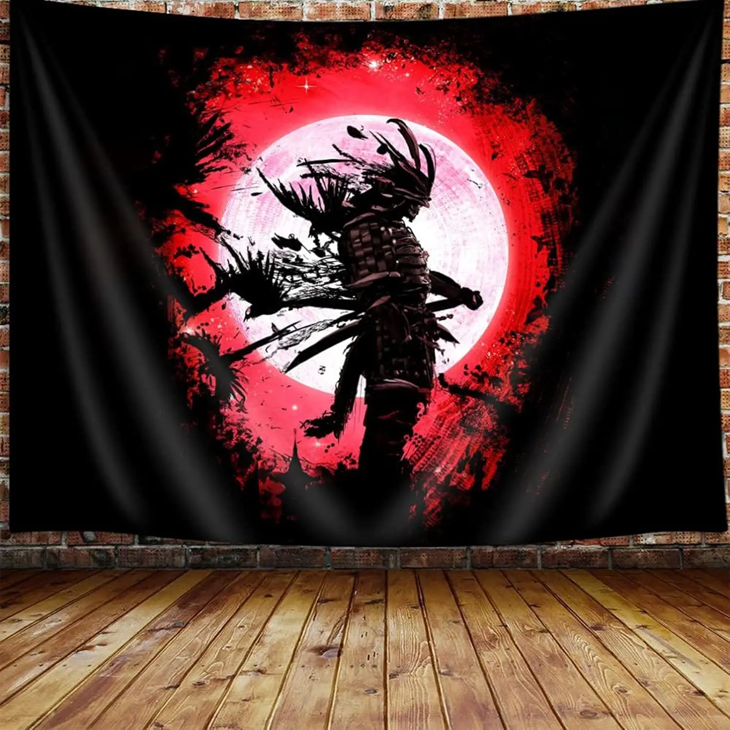 anime samurai tapestry, black and red art tapestry wall, asia china red sun school dormitory home decoration 150X200CM