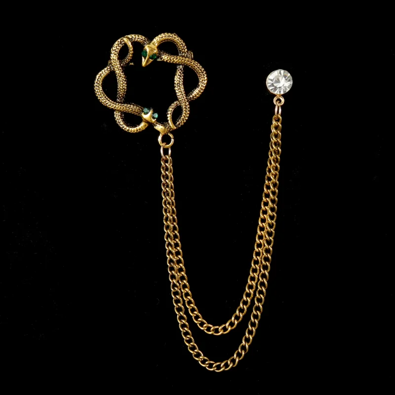 Retro Mode Kristall Gläser Brosche Quaste Kette Schlange Adler Tier Revers Pin Männer Anzug Hemd Kragen Abzeichen Schmuck Zubehör – Detail 5