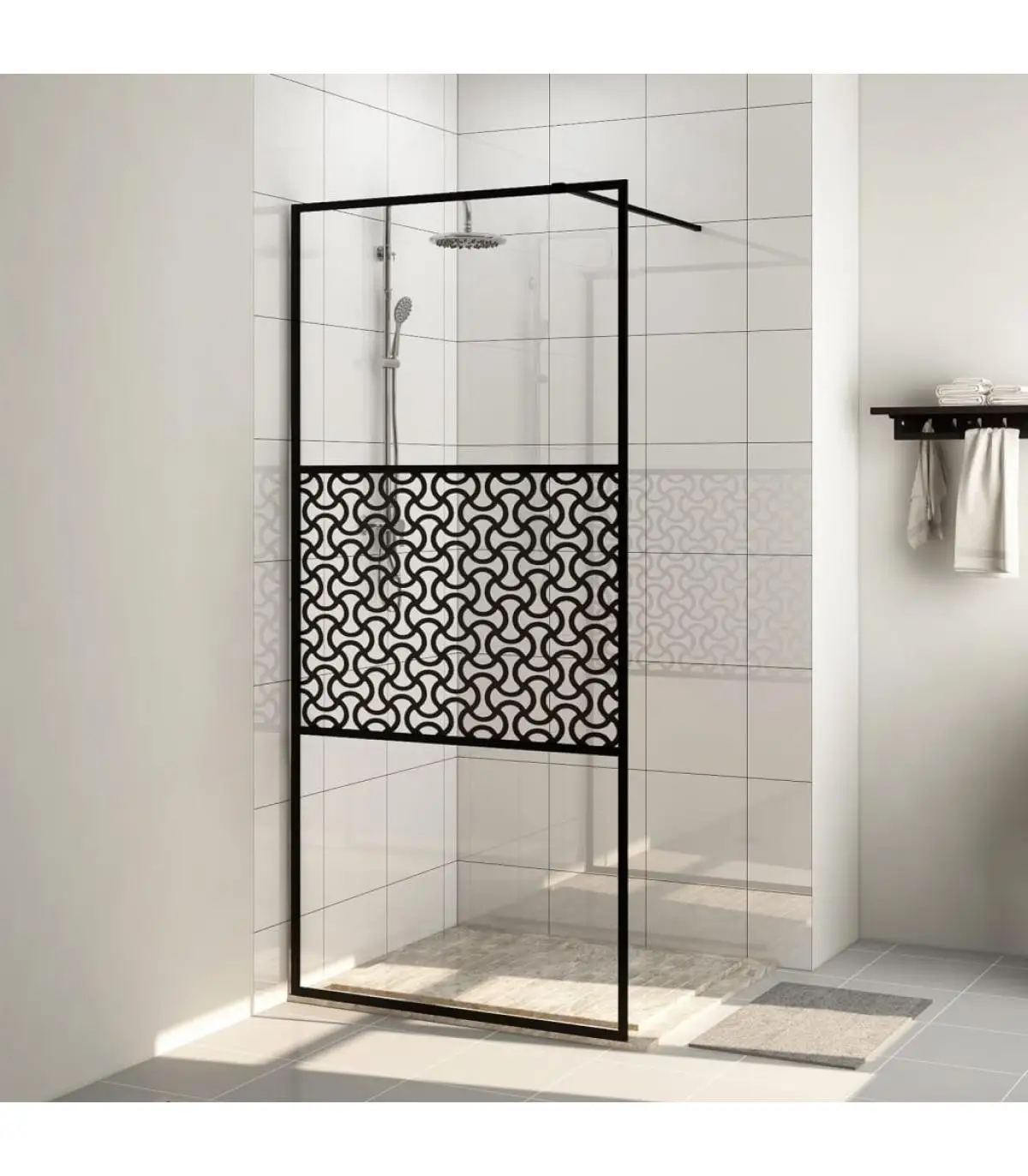 Shower walls and partitions accessible shower screen glass ESG clear black 80x195 cm