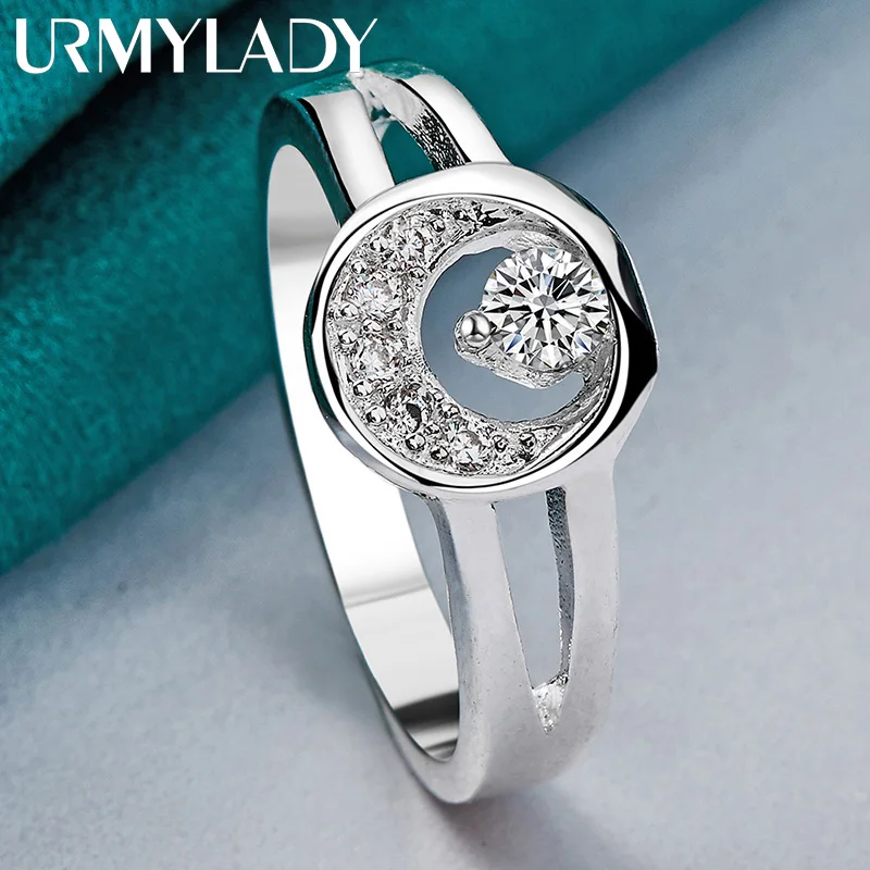 

URMYLADY 925 Sterling Silver Full Moon Zircon 7-10# Ring For Women Wedding Charm Engagement Fashion Jewelry
