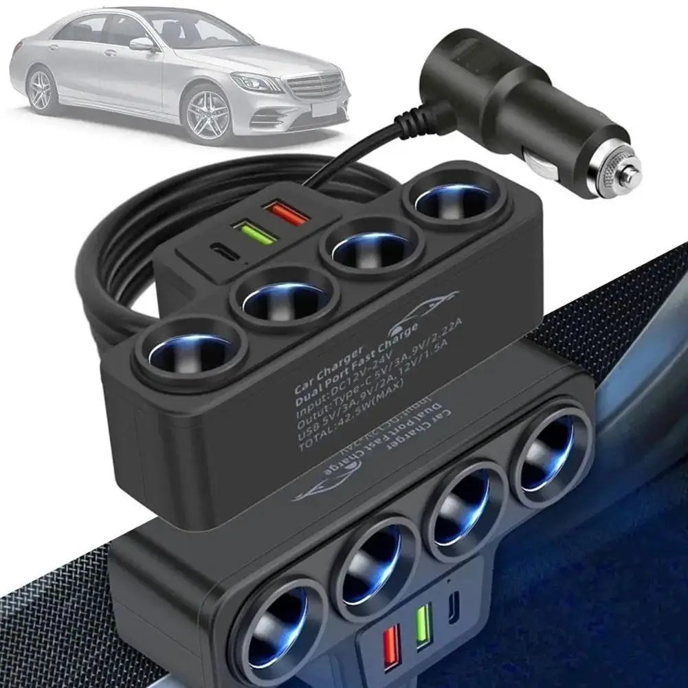 12V/24V Car Cigarette Lighter Adapter New 4-Socket USB Port 4 Way Cigarette Lighter USB Charger 120W Car Charger Adapter Car