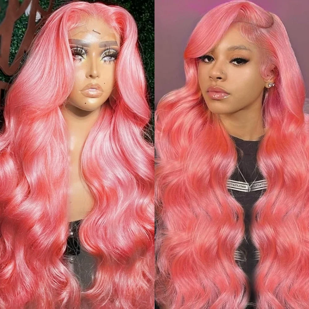 

Розовый парик 13x4, розовые волнистые парики с эффектом «боди вейв», предварительно выщипанные, окрашенные, 10А, плотность 200, парики с HD-кружевом и детским волосом, 22 дюйма, без клея