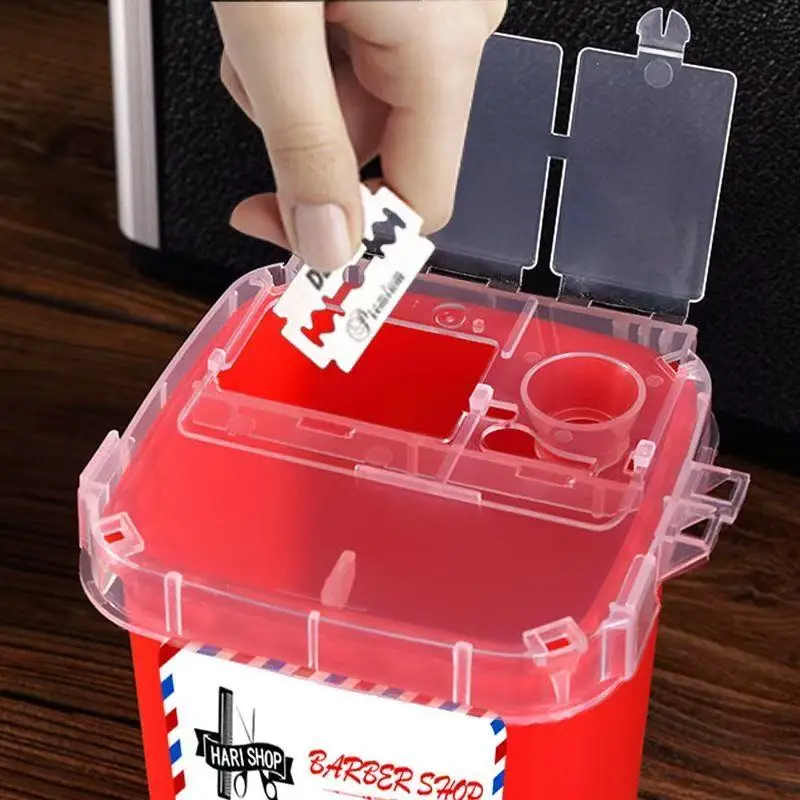 Barber Shop Accessories Feather Razor Blade Disposal Case Trash Can Easy to Be Cleaned Disposable Recycling Bin Box view 4