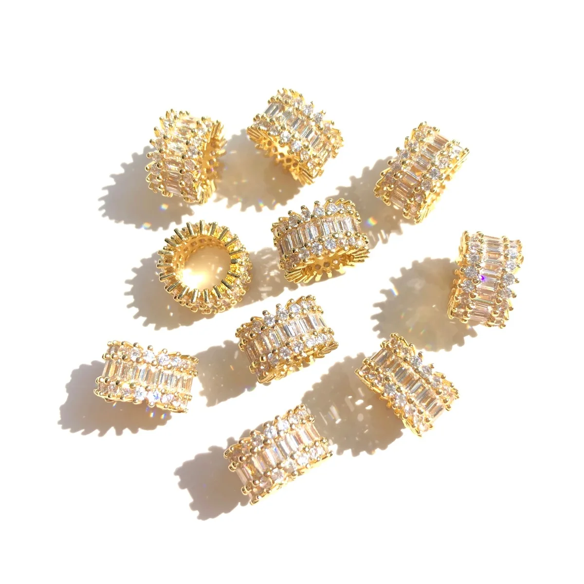 10pcs Rectangle Zirconia Pave Big Hole Wheel Spacers Beads for Women Bracelet Necklaces Earring Waist Jewelry Making Accessories
