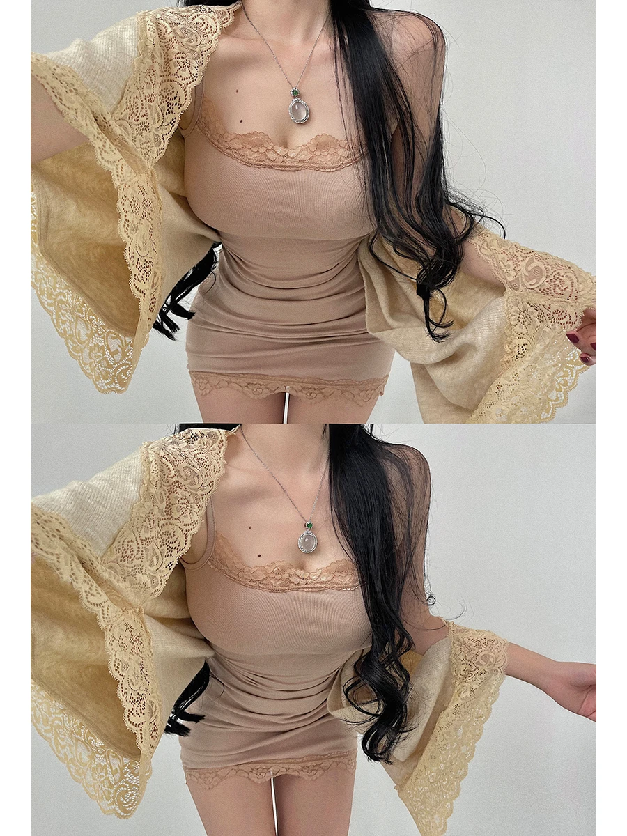 

Дню молодой девушки Pure Desire Свободный длинный све кружевной вязаный кардиган женский топ irt oulder Wrap Верхняя одежда