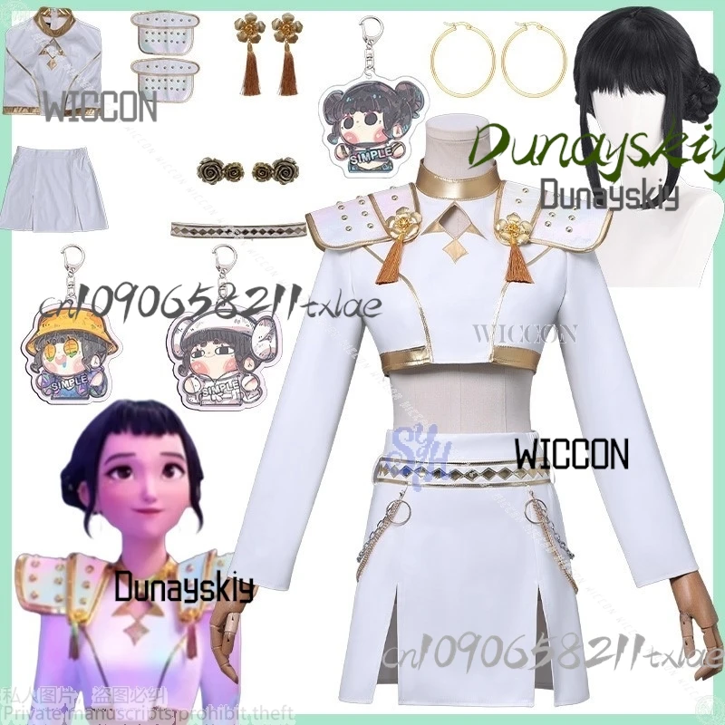 

AnimeHuntrix KPop Охотники на демонов Косплей Zoey WHAT IT SOUNDS LIKE Сценическая форма Белый Корейский идол Сексуальное мини-платье Хэллоуин 코스프레