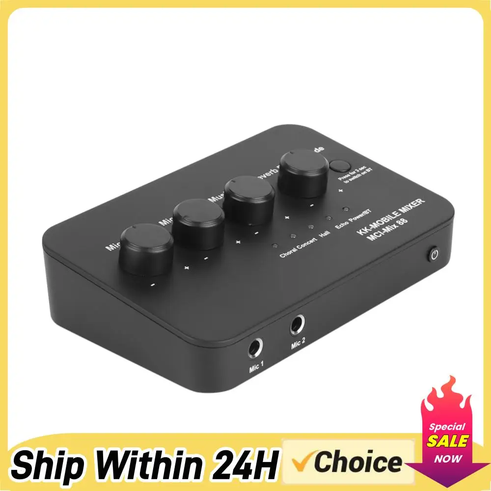 Digital Audio Mixer AUX IN/OUT BT Connection Dual Mic Inputs Digital Audio Sound Karaoke Machine for Karaoke Smart TV PC Speaker