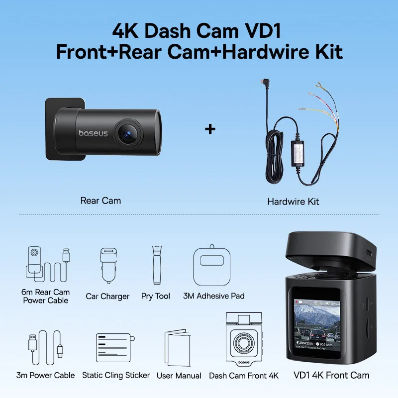 Baseus 4K Dash Cam VD1 Pro Voor en Achter UHD Auto Camera voor SONY Sensor Supercapatior Nachtzicht WiFi6 DVR Video Recorder