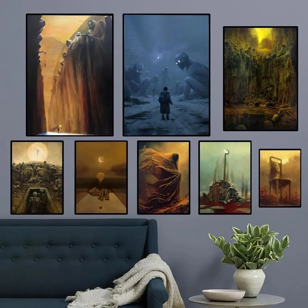 1PC frameless decorative art print,Zdzislaw Beksinski Art Poster Club Prints Rules Poster Vintage Home Room Cafe Bar Art Wall De