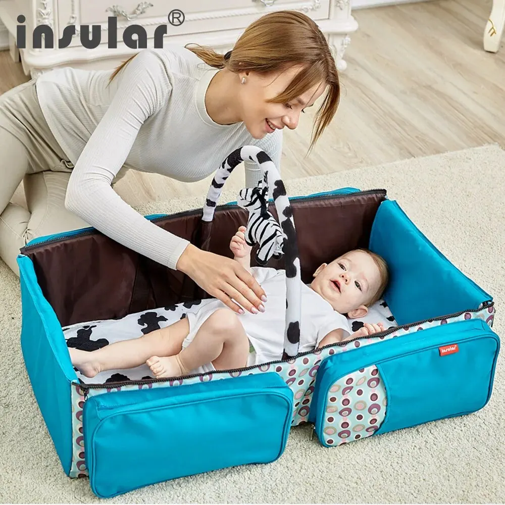 

Foldable Baby Bed Mommy Bag Large Capacity Multifunctional Travel Nappy Changing Bag Portable Outdoor Handbag for Newborn Baby