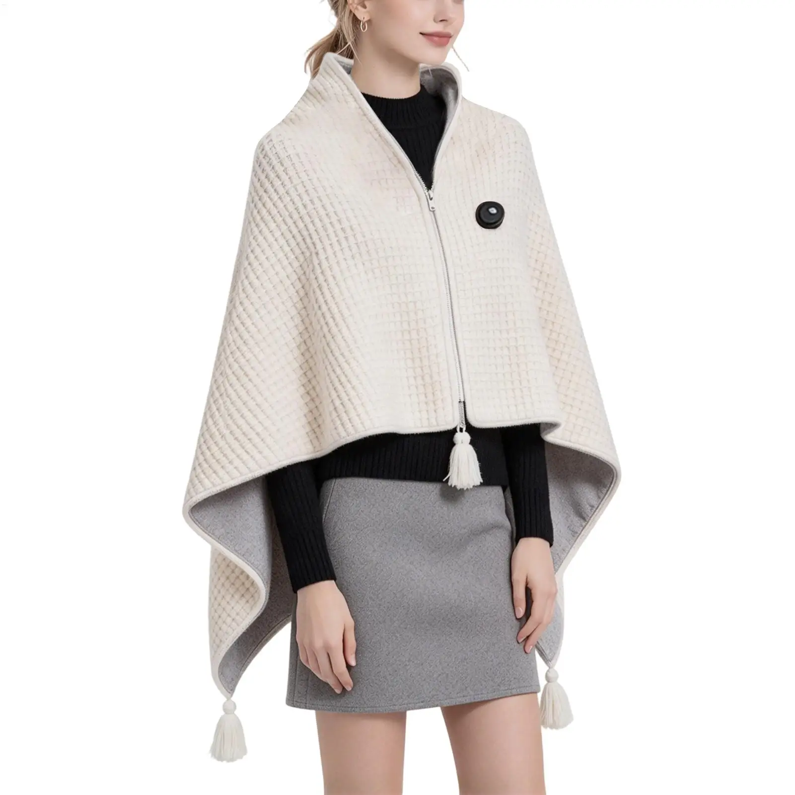 Wearable Heated Blanket USB 3 Levels Electric Portable Winter Warm Shawl with Zipper for Women Office Home Outdoor Gifts