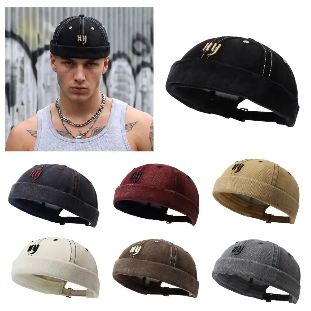 

Fashion Brimless Beanies Hats Hip Hop Breathable Melon Cap Solid Color Letter Embroidery Beanie Street Hat All Season