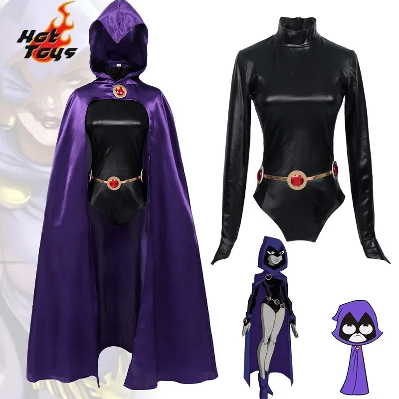 ティーンタイタンズレイブンコスプレ衣装デラックスジャンプスーツマントベルトスーツハロウィン制服女性用-xs-3xl