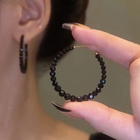 Light luxury C-shape Black Crystal Hoop Earrings Fashion Large Circle Geometric Earrings Women Elegant Jewelry Gifts Wholesale