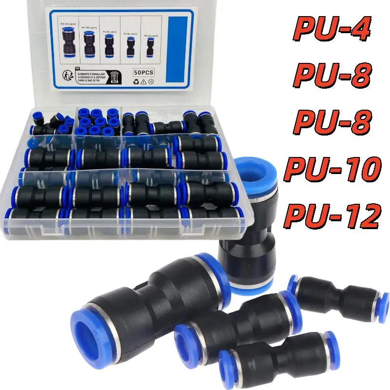 Industrial Pneumatic Quick Connectors 40/50Pcs Set Ensuring Precise Air Control 4/6/8/10/12 Sizes