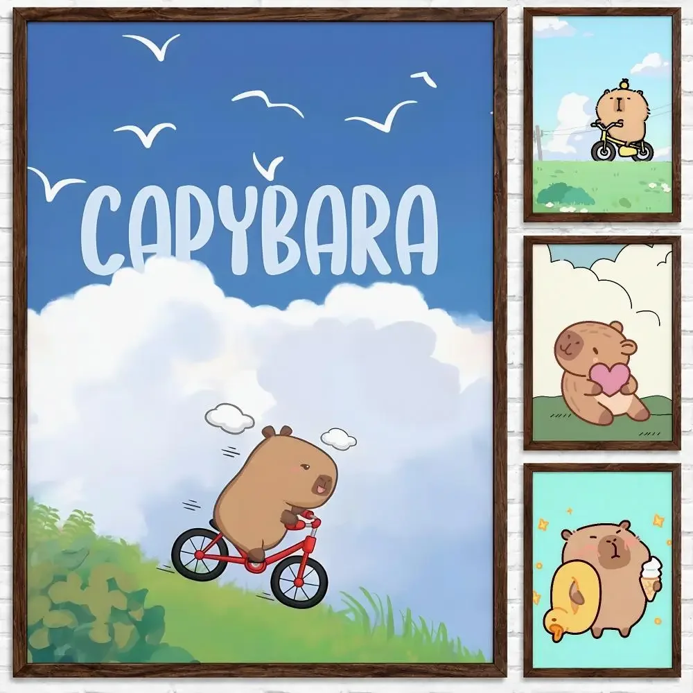 Cute Adorable Animal Cartoon Capybara Cartoon Poster Self‑Adhesive Waterproof Poster Sticker Wall Art Home Decor