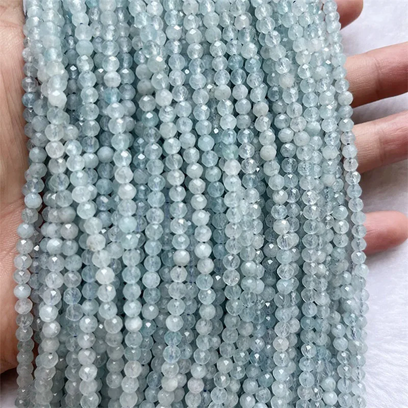 Faceted 4MM Clear Brazil  Aquamarine Beads Sapphire Sea Water Blue Gemstone Handmade Loose Jewelry Making DIY Bracelet Necklace