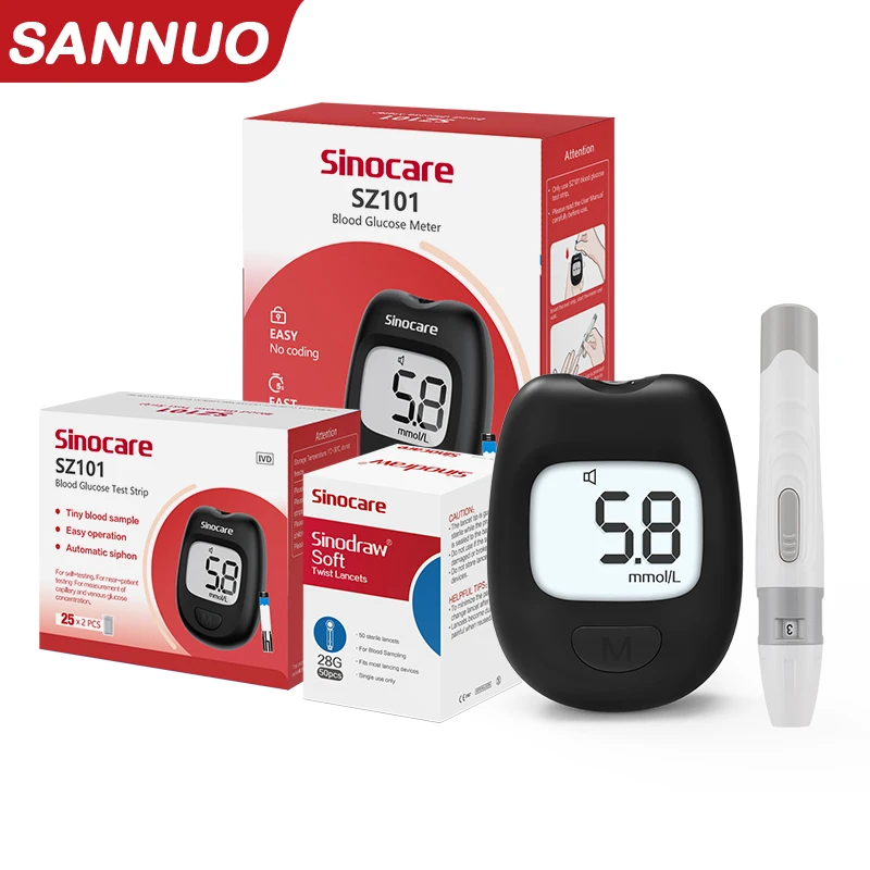 

Sinocare Sannuo Blood Glucose Meter SZ101 Glucose Test Monitor Home Diabetes Blood Sugar Monitor Kit or Only Strips